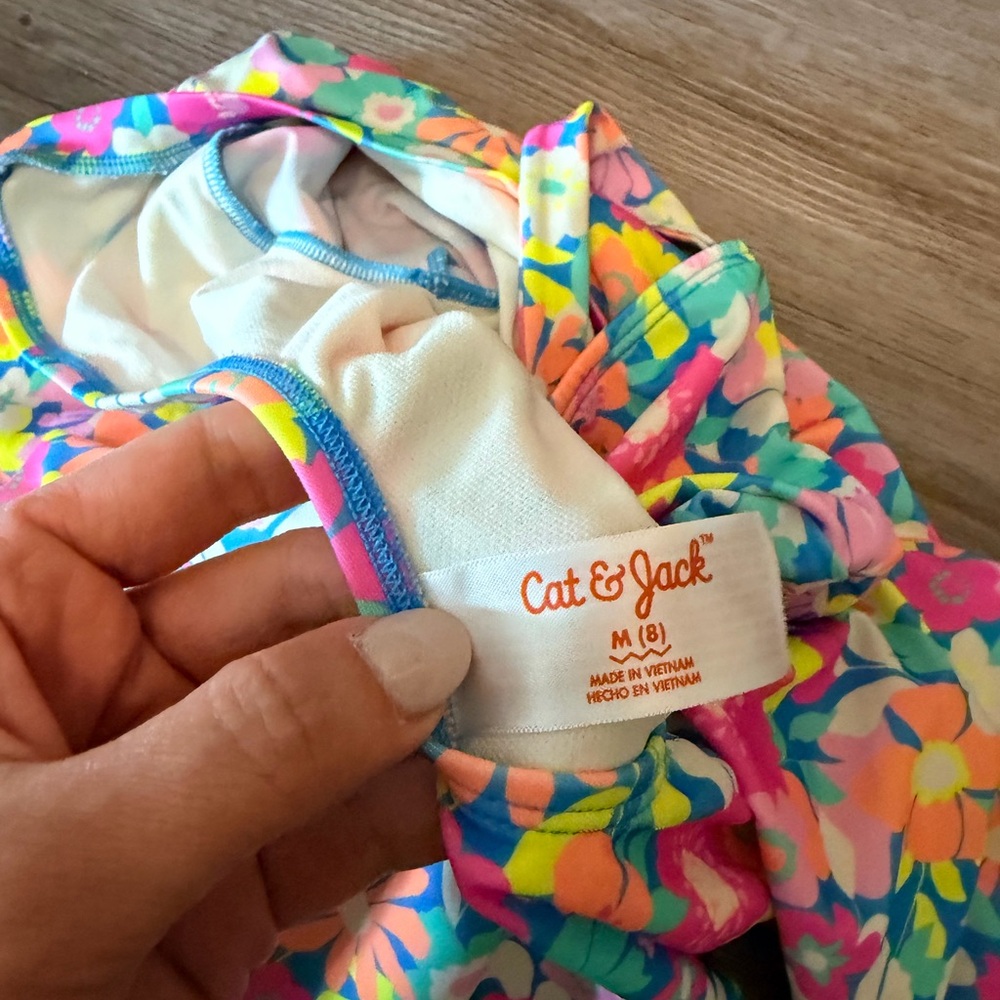 Cat & Jack Girls' Long-Sleeve Floral One-Piece Swimsuit - Pink, Yellow, Blue - Picture 5 of 5